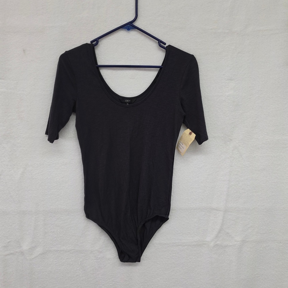 *NWT* Obey Magic Bodysuit Soft Black Scoop Neck Elbow Sleeve Womens Small